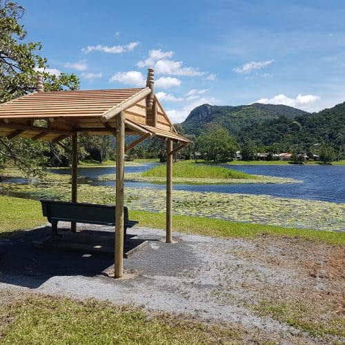 Grand Gazebos and Cubbies - 3.5m Pavilion - Natural Finish beside Lake