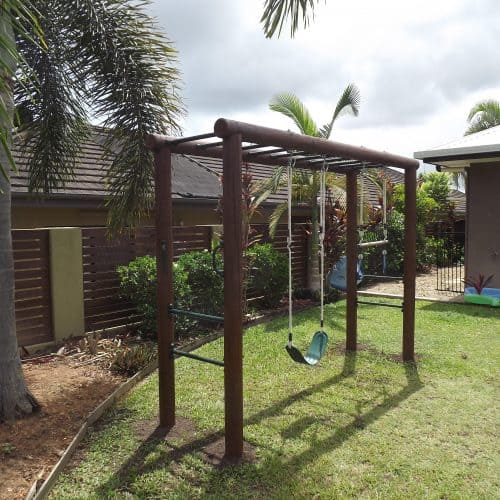 Grand Gazebos and Cubbies - Custom Double Swing Frame with Monkey Bar