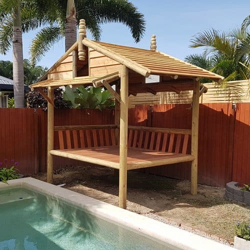 Grand Gazebos and Cubbies - Daybed House - 3.5m x 3m, natural finish and 2 backrest