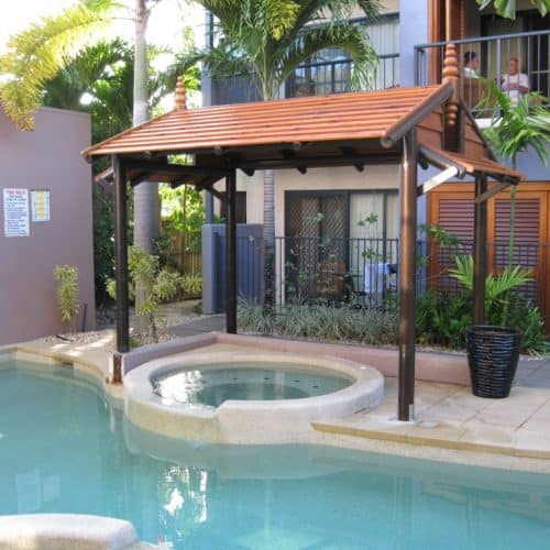 Grand Gazebos and Cubbies - Bali Pavillion over spa poolside